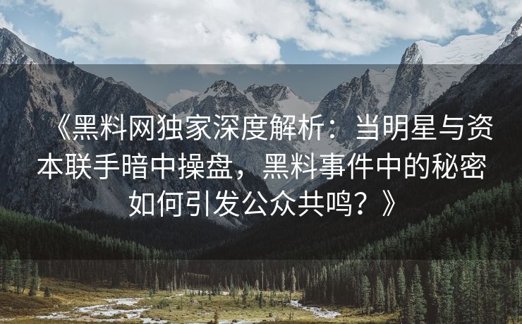 《黑料网独家深度解析：当明星与资本联手暗中操盘，黑料事件中的秘密如何引发公众共鸣？》