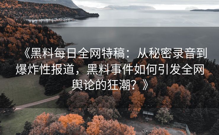 《黑料每日全网特稿：从秘密录音到爆炸性报道，黑料事件如何引发全网舆论的狂潮？》